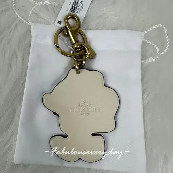 COACH Coffee Cup Bag Charm Lil Miss Jo In Leather/Brass/Chalk Multi New - Picture 4 of 5